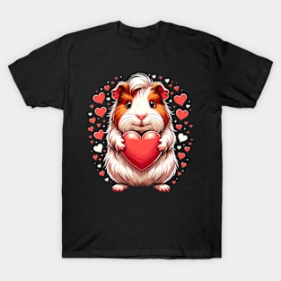 Guinea Pig Holding Heart Valentine's Day Cute Valentine T-Shirt